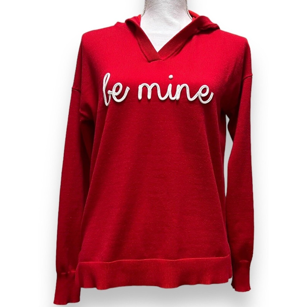 Marled Reunited Red‎ BE MINE Hooded Shirt/Hoodie Pullover Women's Sz M Lo…